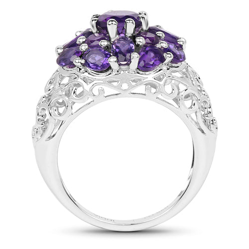 3.29 Carat Genuine Amethyst Cluster Ring in Sterling Silver