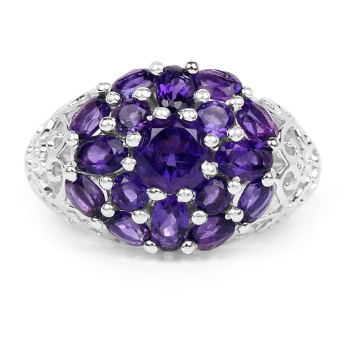 3.29 Carat Genuine Amethyst Cluster Ring in Sterling Silver