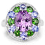 3.89 Carat Amethyst, Tanzanite & Chrome Diopside Sterling Silver Ring