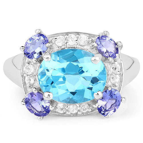 4.13 Carat Swiss Blue Topaz & Tanzanite Sterling Silver Ring