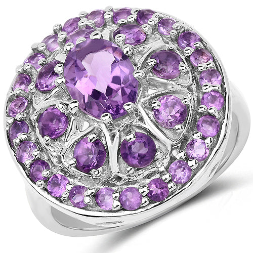 Bague florale en améthyste véritable de 2,67 carats en argent sterling