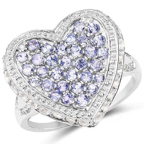 1.81 Carat Genuine Tanzanite and White Topaz Sterling Silver Ring