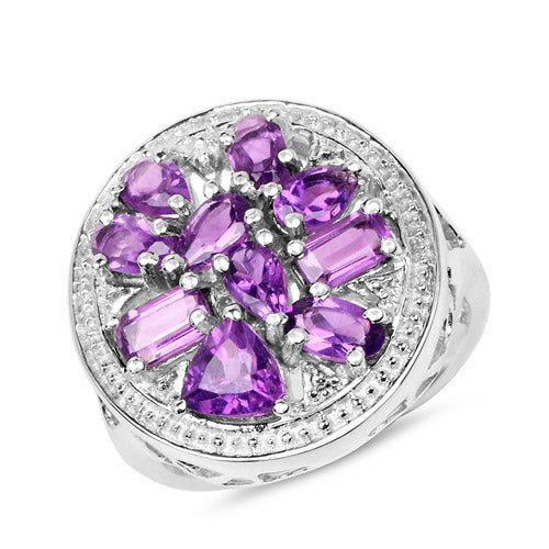 Elegant Floral Amethyst Ring in .925 Sterling Silver