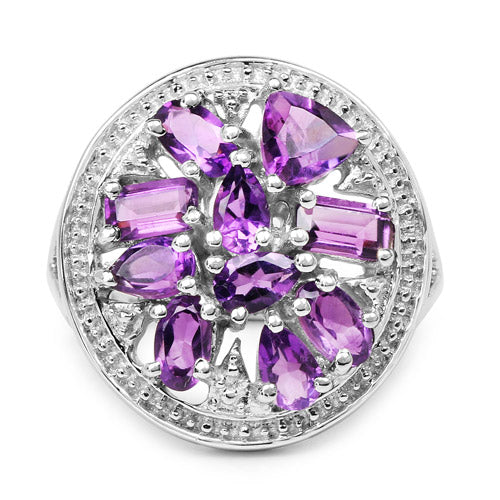 Elegant Floral Amethyst Ring in .925 Sterling Silver