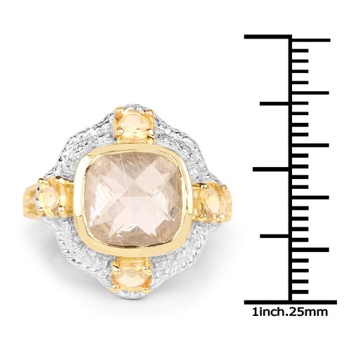 14K Yellow Gold Plated 4.07 Carat Golden Rutile & Citrine Ring