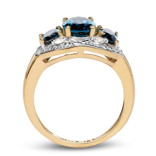 Bague en Topaze Bleue de Londres et Topaze Blanche Plaquée Or Jaune 14K