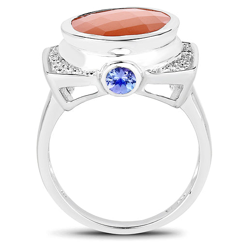 Bague en argent sterling avec pierre de lune pêche et tanzanite de 5,99 carats