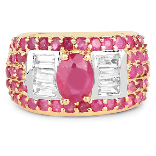 4.23 Carat Ruby and White Topaz Sterling Silver Ring