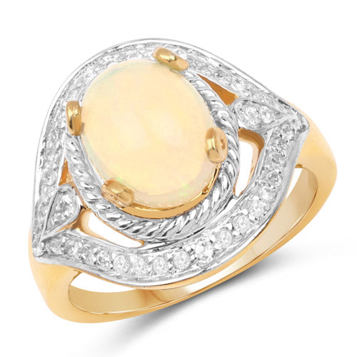 14K Yellow Gold Plated Ethiopian Opal & White Topaz Ring