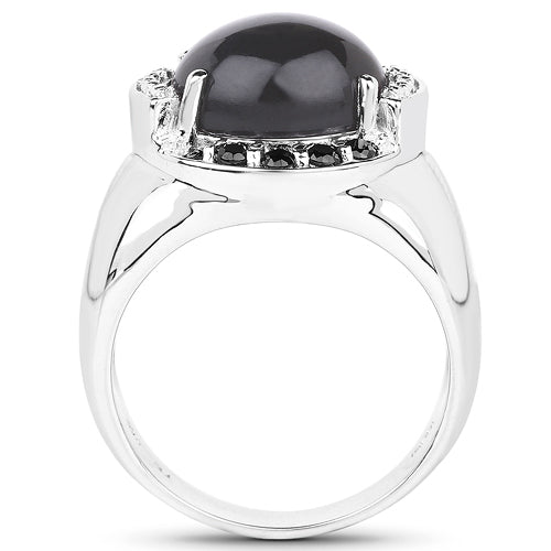 5.68 Carat Genuine Grey Moonstone & Black Spinel Ring