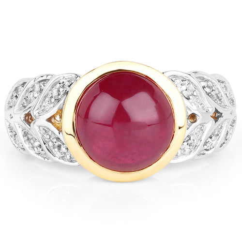 5.11 Carat Glass Filled Ruby & White Topaz Sterling Silver Ring