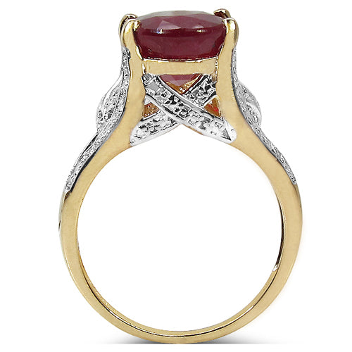 14K Yellow Gold Plated 4.00 Carat Ruby Sterling Silver Ring