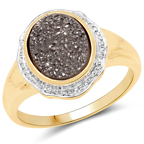 Anillo de Cuarzo Drusy de Plata de Ley Baño de Oro de 14K