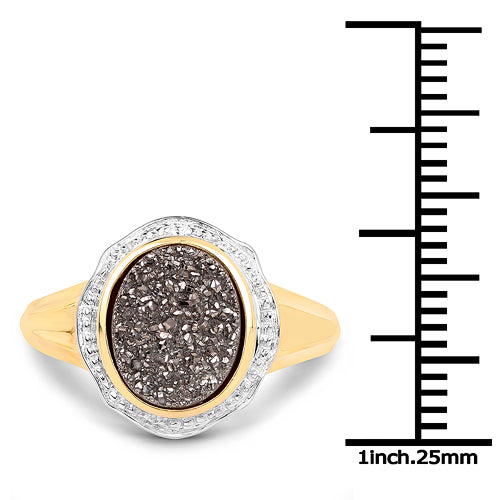 Anillo de Cuarzo Drusy de Plata de Ley Baño de Oro de 14K