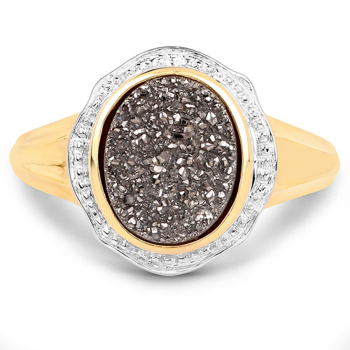Anillo de Cuarzo Drusy de Plata de Ley Baño de Oro de 14K