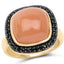 Bague en Pierre de Lune Pêche et Spinelle Noir Plaquée Or Jaune 14K