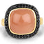 Bague en Pierre de Lune Pêche et Spinelle Noir Plaquée Or Jaune 14K