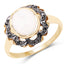 3.04 Carat White Moonstone & Black Diamond Sterling Silver Ring