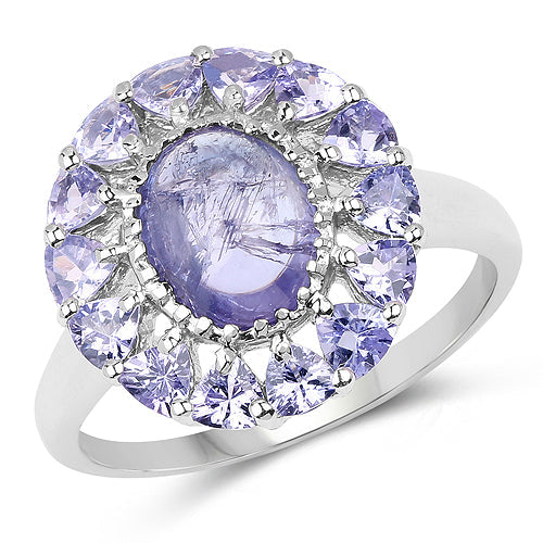 Bague de fiançailles en argent sterling avec tanzanite véritable de 3,85 carats