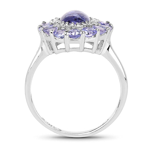Bague de fiançailles en argent sterling avec tanzanite véritable de 3,85 carats