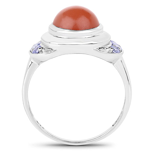 3.01 Carat Peach Moonstone & Tanzanite Sterling Silver Ring