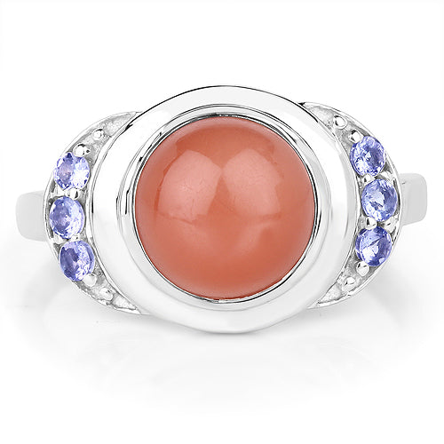 3.01 Carat Peach Moonstone & Tanzanite Sterling Silver Ring