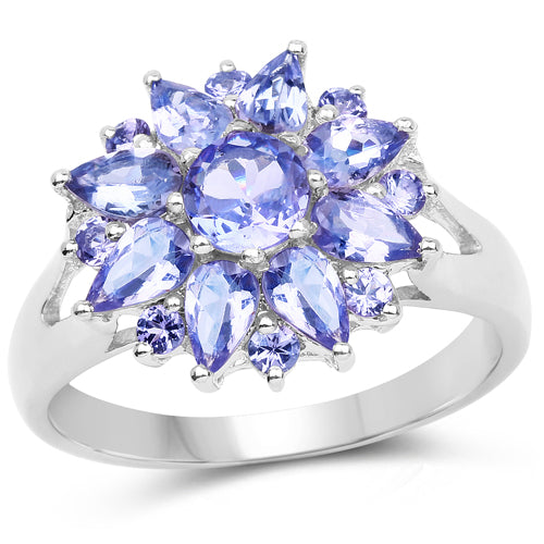 2.43 Carat Genuine Tanzanite & Sterling Silver Floral Ring