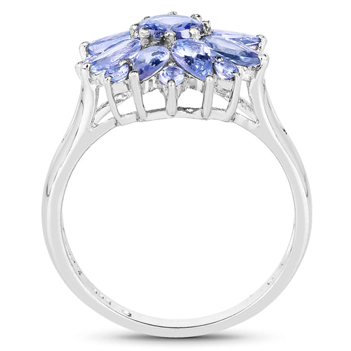 2.43 Carat Genuine Tanzanite & Sterling Silver Floral Ring