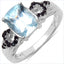 1.92 Carat Genuine Aquamarine & Black Spinel Sterling Silver Ring