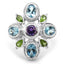 5.13 Carat Genuine Amethyst, Blue Topaz & Peridot Sterling Silver Ring