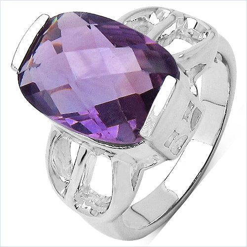 6.50 Carat Genuine Amethyst Sterling Silver Engagement Ring