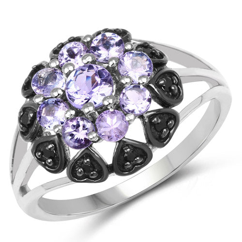 1.18 Carat Genuine Tanzanite & Black Spinel Sterling Silver Ring