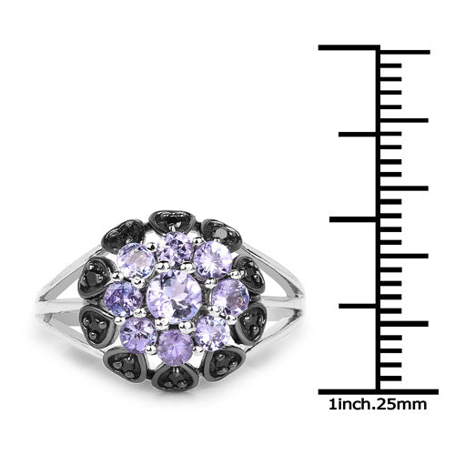 1.18 Carat Genuine Tanzanite & Black Spinel Sterling Silver Ring
