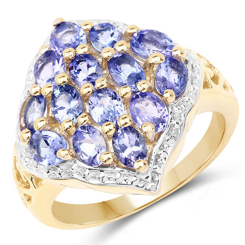 Anillo de Clúster de Tanzanita Baño de Oro Amarillo de 14K