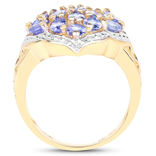 Anillo de Clúster de Tanzanita Baño de Oro Amarillo de 14K