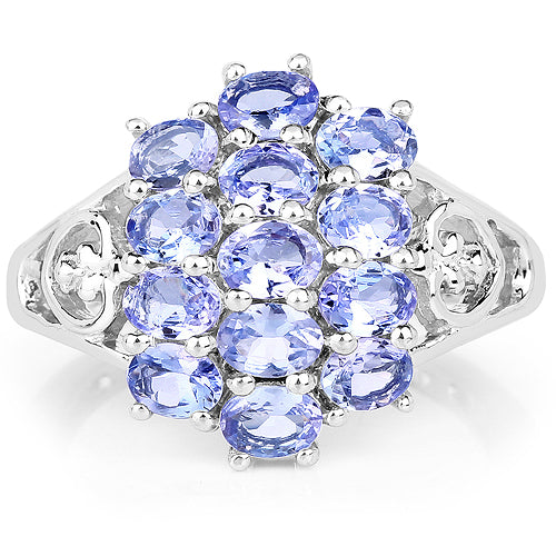 Bague de fiançailles en argent sterling avec tanzanite véritable de 2,21 carats