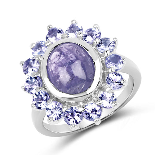 3.76 Carat Genuine Tanzanite Sterling Silver Engagement Ring