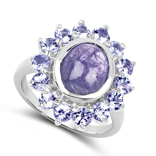 3.76 Carat Genuine Tanzanite Sterling Silver Engagement Ring