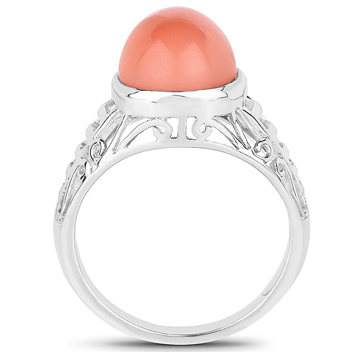 Bague en argent sterling avec pierre de lune pêche de 6,00 carats