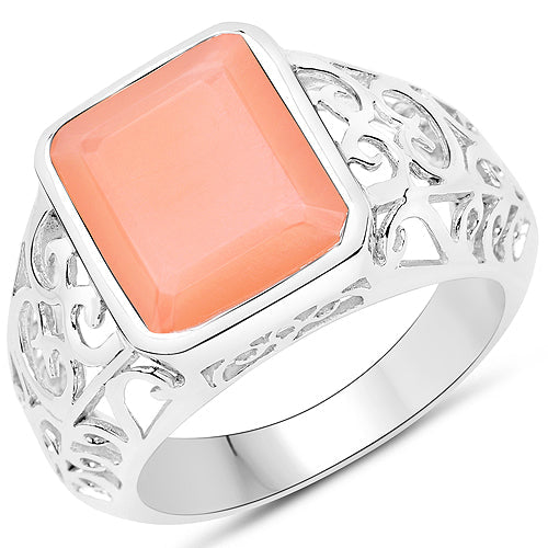 5.75 Carat Peach Moonstone Sterling Silver Engagement Ring