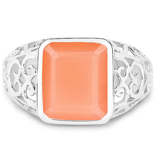 5.75 Carat Peach Moonstone Sterling Silver Engagement Ring