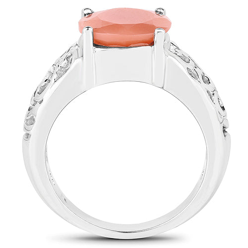 Bague en argent sterling avec pierre de lune pêche de 3,30 carats