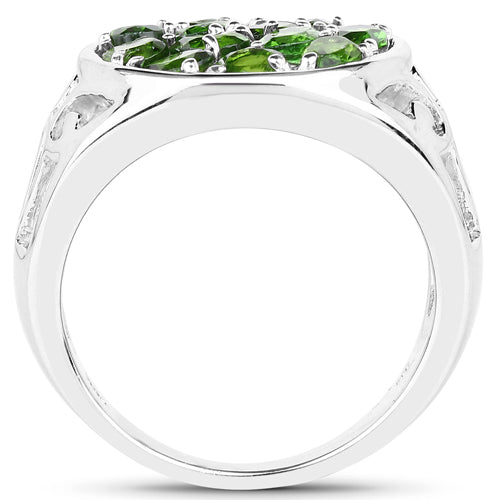 Anillo de Plata Esterlina de 2.21 Quilates de Diopsido de Cromo Genuino
