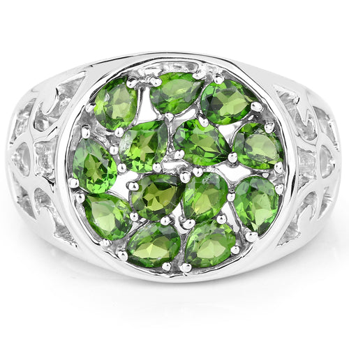Anillo de Plata Esterlina de 2.21 Quilates de Diopsido de Cromo Genuino