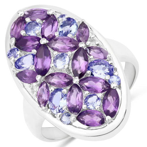 3.13 Carat Amethyst, Tanzanite & White Topaz Sterling Silver Ring