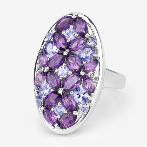 3.13 Carat Amethyst, Tanzanite & White Topaz Sterling Silver Ring