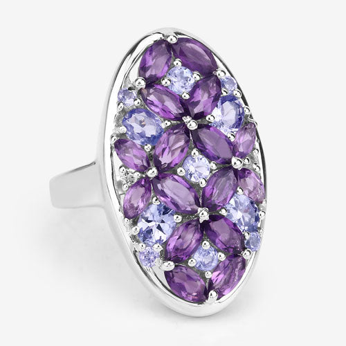 3.13 Carat Amethyst, Tanzanite & White Topaz Sterling Silver Ring