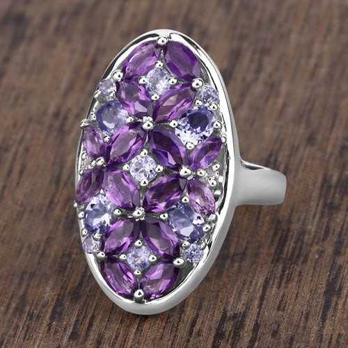 3.13 Carat Amethyst, Tanzanite & White Topaz Sterling Silver Ring