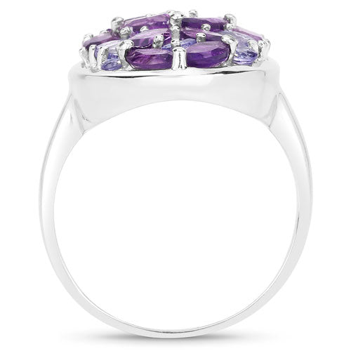 3.13 Carat Amethyst, Tanzanite & White Topaz Sterling Silver Ring