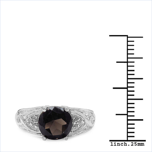 Anillo de Plata de Ley con Cuarzo Ahumado de 2.59 Quilates y Topacio Blanco